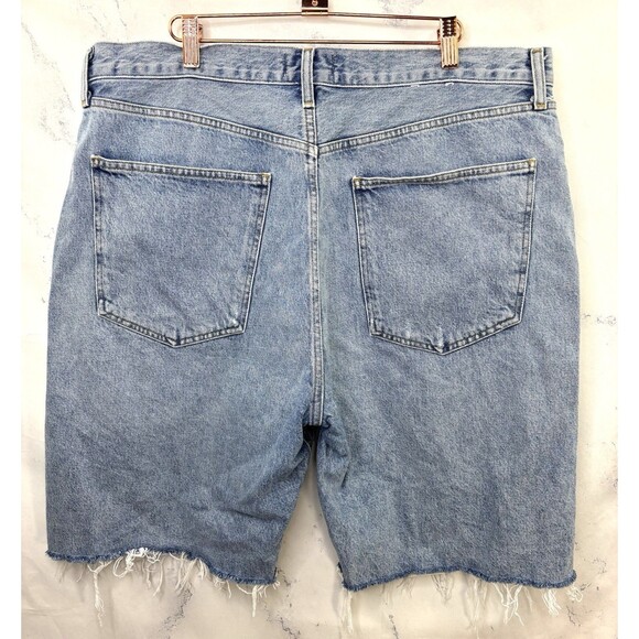 Agolde 90s Denim Shorts Marquee Blue Womens Size 34 Raw Hem long Retro High rise - Picture 8 of 16